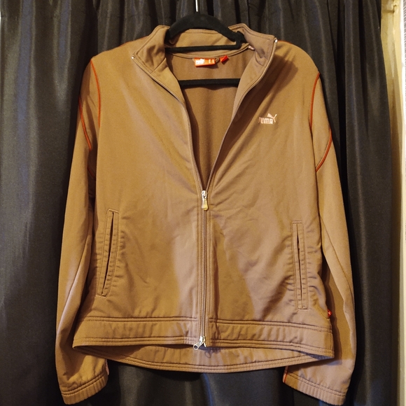 Puma Full Zip Mock Collar Brown Track Jacket Large - Picture 1 of 7